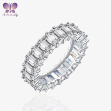 AButterfly 925 Sterling Silver 3 * 5mm Emerald Cut Simulation Diamond Eternal Wedding Ring Fine Jewelry
