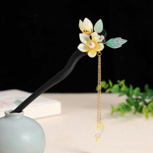 Wooden Hair Sticks Forks for Women Girls Ancient Chinese Style Flower Hairpins and Clips Pendant Chain Jewelry Headpieces