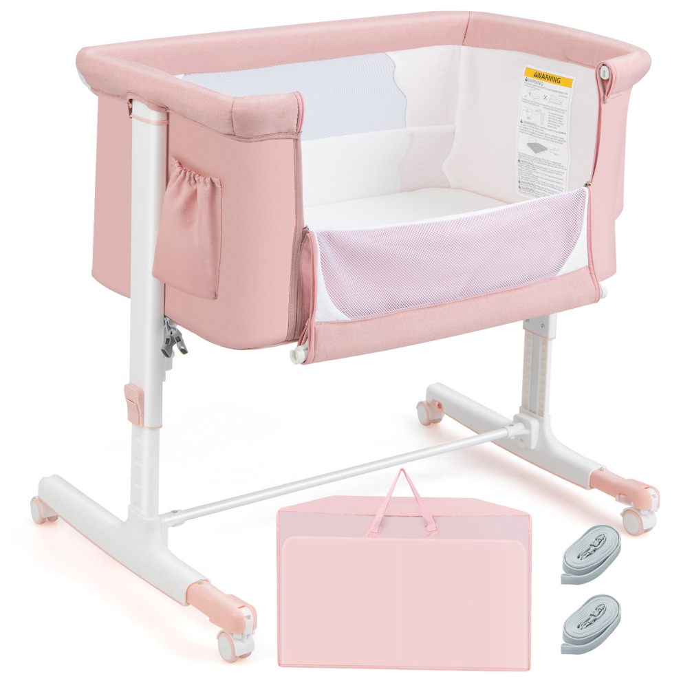 Casart 3-In-1 Baby Bedside Bassinet Crib Height-Adjustable Infant Newborn Cot Bed