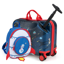 2 PCS Kids Luggage Set 4L Backpack + 17L Ride-on & Carry-on Hardshell Suitcase
