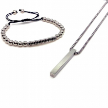 2 Psc/set Long Tube Bracelet Rectangle Necklace For Men Weave Bead Bracelet Box Chain Necklace Men Jewelry Gift