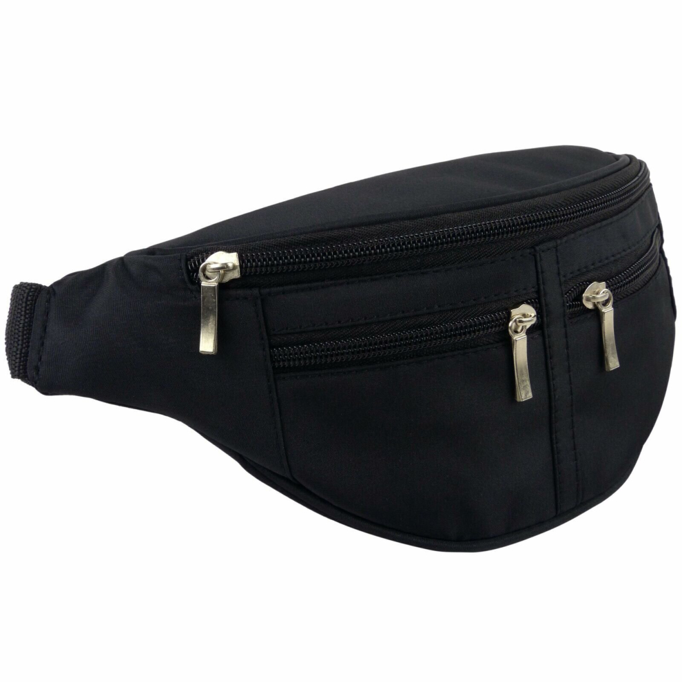 Lorzen Black Bum Bag 4 zips Microfibre Unisex Fanny Pack Mens Ladies