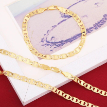 African Necklace Bracelet Set Yellow 7mm Link Chain Set For Men Hiphop Jewelry Set