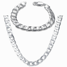 direct fine 925 Silver 10mm Geometric chain bracelet necklace for Mens Jewelry sets Party