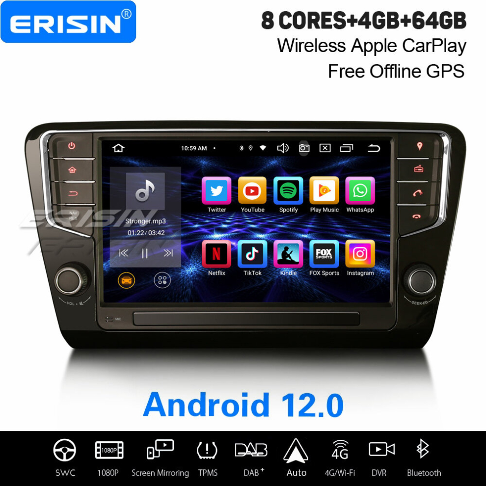 9" Ips 8-Core Android 12 Car Stereo For Skoda Octavia Mk Iii 2014-2018 Dab+ Satnav Carplay Dsp Bluetooth 5.0 Wifi 4Gb+64Gb 737655236972