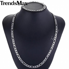 JEWELRY SET 6mm Mens Boys Chain Necklace Bracelet Set Flat Silver Stainless Steel Bracelet Set KS156