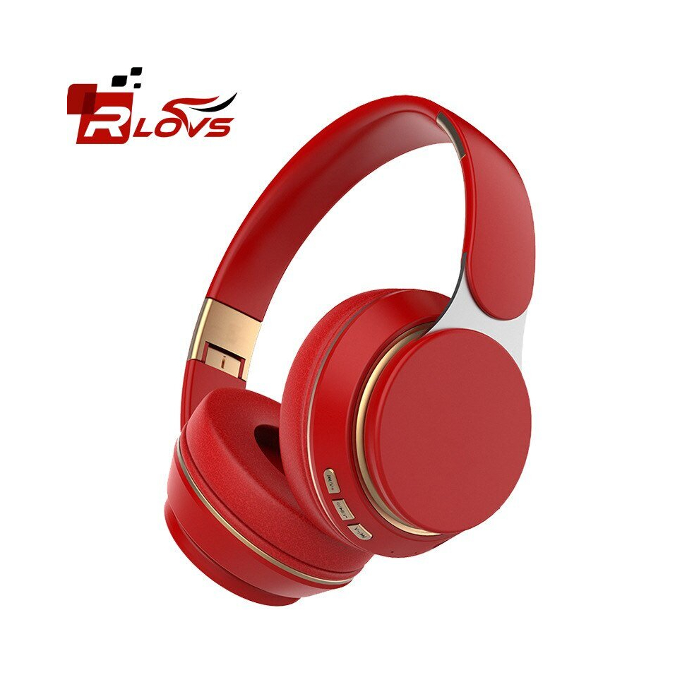 (red) Wireless Headphones Bluetooth 5.0 Headset Foldable Earphones HiFi 9D Bass