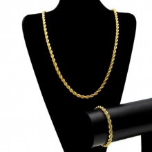 Copper Mens Rope Chain Set 6MM silver Chain Necklace Twisted Braided Chain Bracelet Jewelry Set