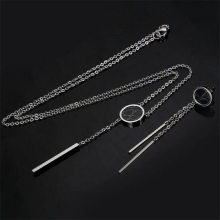 Stainless Steel Minimalism Long Bar Natural Stone Necklace with Earrings Jewelry Sets Gift For Him