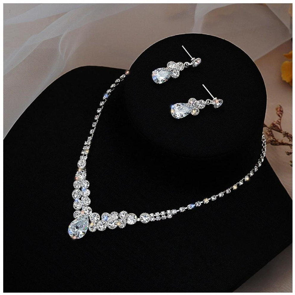 Necklaces Dangling Earrings Bride Droplet Jewelry 2 Pieces with Glittering Zircon for Banquet Gown Dresses Skirts-image-OPC-PCWSTMY-NEW