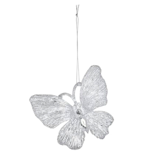 (2 x Butterfly - Silver) Christmas Tree Decorations Glitter Hanging 1