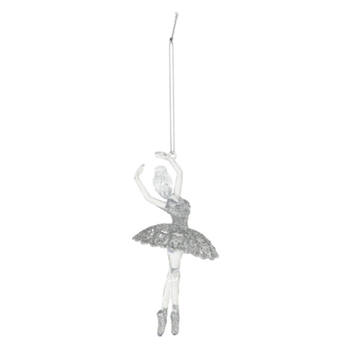(2 x Ballerina - Silver) Christmas Tree Decorations Glitter Hanging 1