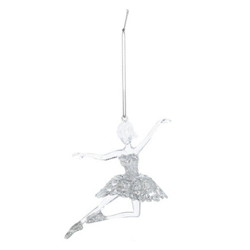 (2 x Ballerina - Silver) Christmas Tree Decorations Glitter Hanging 2
