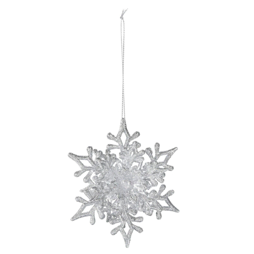 (2 x Snowflake - Silver) Christmas Tree Decorations Glitter Hanging 1