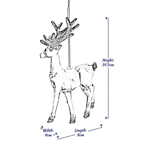 (1 x Reindeer - Silver) Christmas Tree Decorations Glitter Hanging 2