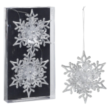(2 x Snowflake - Silver) Christmas Tree Decorations Glitter Hanging