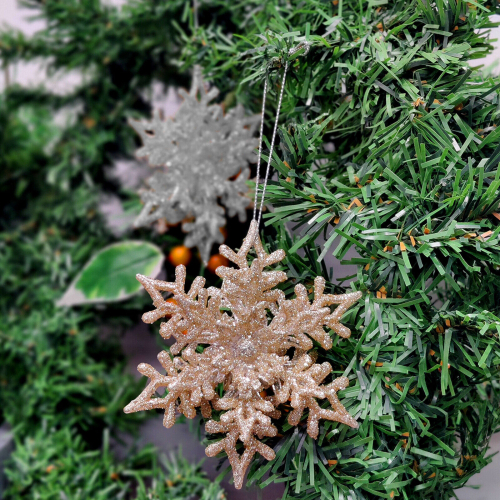 (2 x Snowflake - Silver) Christmas Tree Decorations Glitter Hanging 2