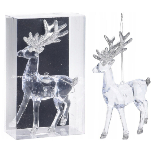 (1 x Reindeer - Silver) Christmas Tree Decorations Glitter Hanging