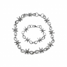 1 Set Mens Punk Gothic Alloy Barbed Wire Brambles Necklace Bracelet Jewelry Set