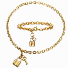 Stainless Steel Lock Key Jewelry Sets For Woman Men Lock Necklace Bracelet Sets