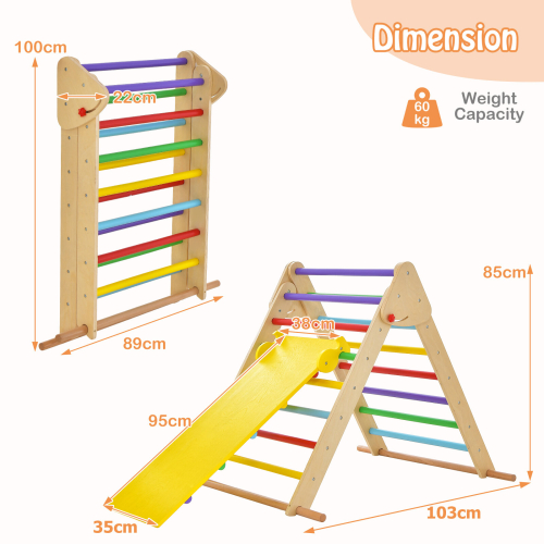 Casart Climbing Triangle Ladder Set Foldable Climbing Frame w/ Reversible Ramp 2