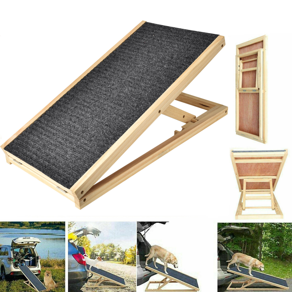 (L70cm*W35cm*H30/40cm) Wooden Dog Pet Car Ramp Ladder Foldable Adjustable Height Non-Slip Ideal for Car, Bed, Sofa and SUV