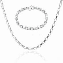 2Pcs/Set Metal Plated Chain Necklace Bracelet Hip-Hop Box 20inch Long Jewelry For Unisex