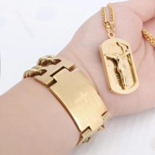 High Stainless Steel Religious Jesus Bracelet + Necklace Jewelry Set for Men Cross Bible Banquet Jewelry