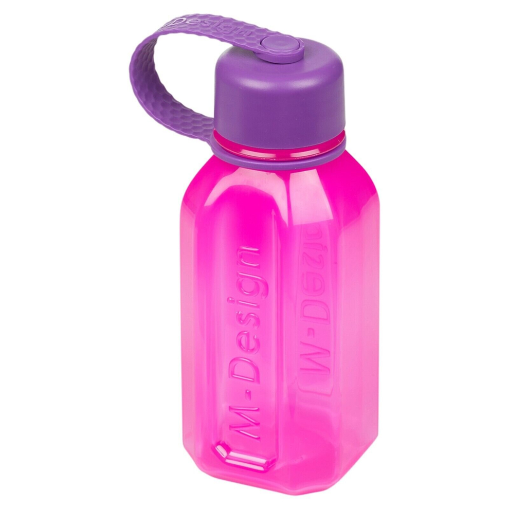 (Pink with Purple Lid, 500 ml) Reusable Water Drinking Sports Bottle Container Flask with Leakproof Lid