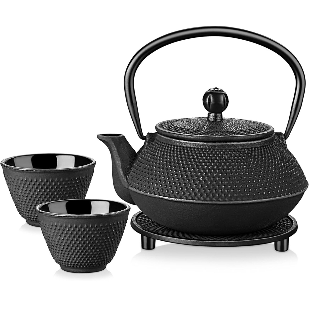 Gr8 Home 5-In-1 Tetsubin Teapot Set: 800Ml Japanese Cast Iron Kettle With Infuser, Tray And 2 Cups