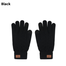 (Black) Winter Warm Gloves Windproof Fleece Line Knitted Thermal Waterproof Touch Screen