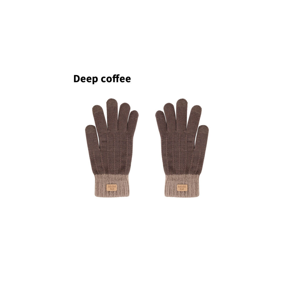 (Brown) Women Extra Warm Winter Thick Thermal Woolen Knitted Stretch Wool Ladies Gloves