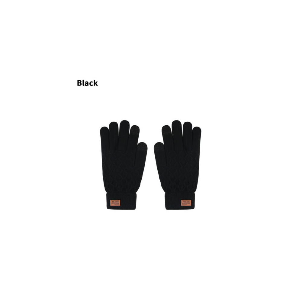 (Black) Warm Gloves Winter Windproof Fleece Line Knitted Thermal Waterproof Touch Screen