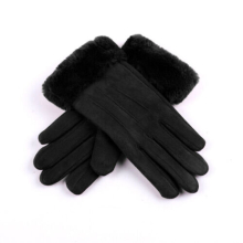 (Black) Winter Thermal Warm Soft Sheepskin Ladies Women's Gloves