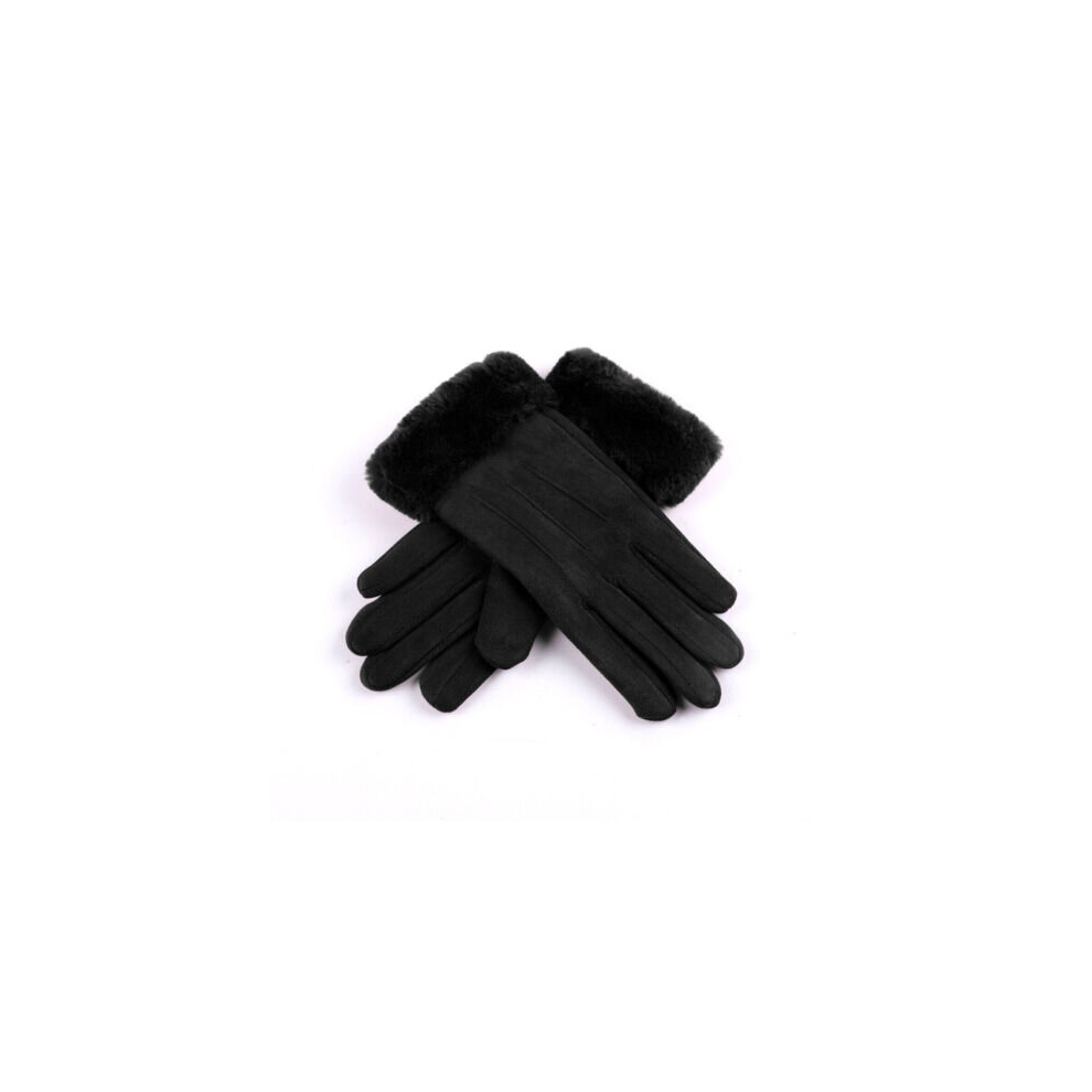 (Black) Winter Thermal Warm Soft Sheepskin Ladies Gloves Touchscreen Men Women Warm Soft