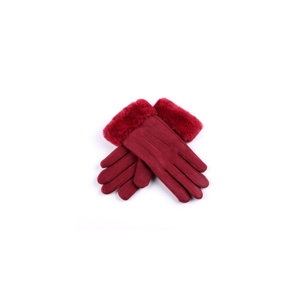 (Red) Winter Thermal Warm Soft Sheepskin Ladies Gloves Touchscreen Men Women Warm Soft