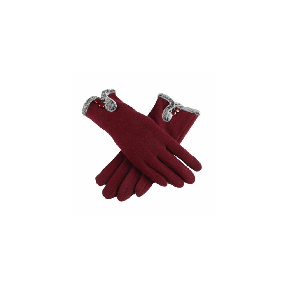 (Red) Ladies Winter Gloves Touch Screen Fleece Thick Warm Comfy Soft Fur Lined Thermal