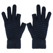 (Navy blue) Mens Womens Thermal Fingerless Gloves Knitted Warm Winter Half Finger Mittens UK