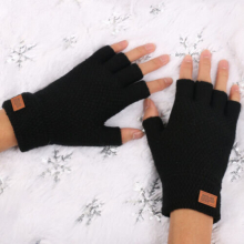 (black) Mens Womens Thermal Fingerless Gloves Knitted Warm Winter Half Finger Mittens UK