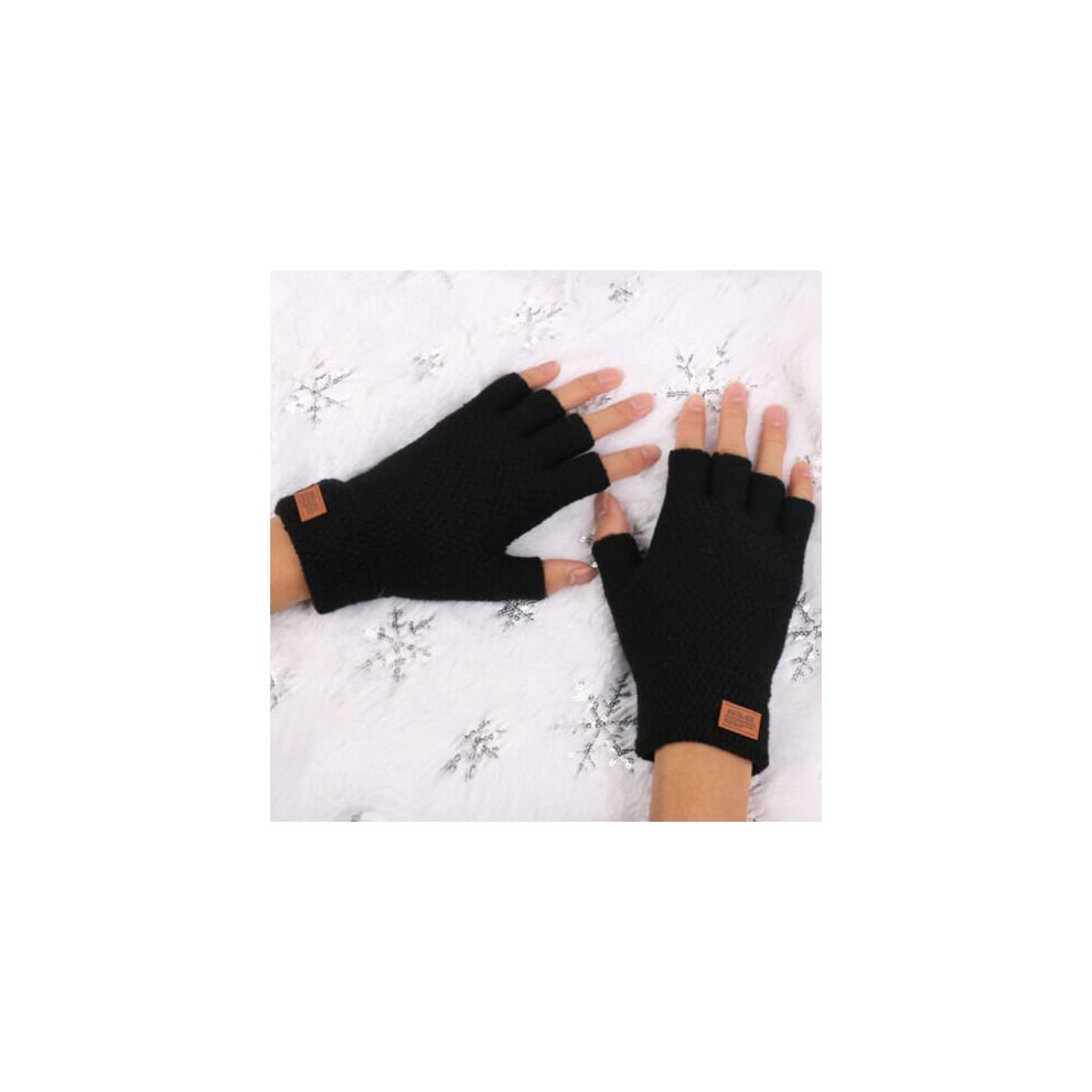 Olymdo (Black) Mens Womens Thermal Fingerless Gloves Knitted Warm Winter Half Finger Mittens Uk Black,Silver