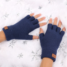 (Orange) Mens Womens Thermal Fingerless Gloves Knitted Warm Winter Half Finger Mittens UK