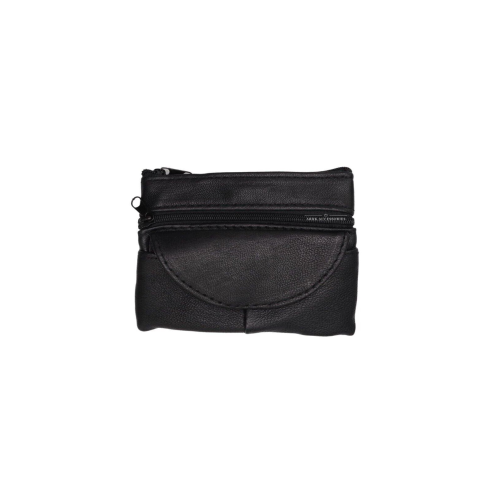 Aronz Lorenz Women Men Nappa Leather Small Coin Key Ring Wallet Pouch Purse Money Bag Black