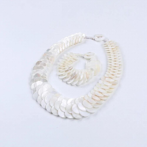 Natural fish scale shell necklace bracelet statement shell jewelry set ...