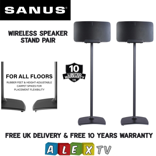 SANUS WSS52 Black Pair Fixed Height Speaker Stands For Sonos Five or PLAY:5