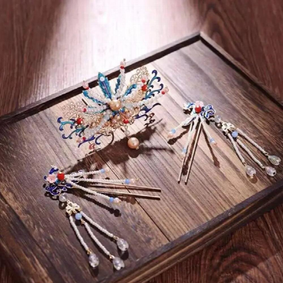 Chinese Head Jewelry Set Vintage Cloisonne Hanfu Hair Accessory for Women Girls Headdress Hair Pins-image-OPC-PCWV5FM-NEW