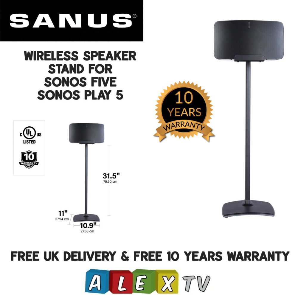 SANUS WSS52 Black Single Fixed Height Speaker Stand For Sonos Five or PLAY:5