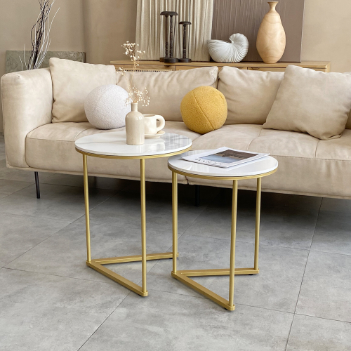 Modern Nesting Coffee Table Set of 2 Marble Coffee Table Set  White 1
