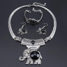 CYNTHIA Stone Jewelry Sets Vintage Necklace Earrings Bracelet For Women Elephant Pendant Party Jewelry