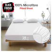 (Single Fitted Sheet) Soft White Fitted Sheets Bed Sheet Extra Deep 25cm