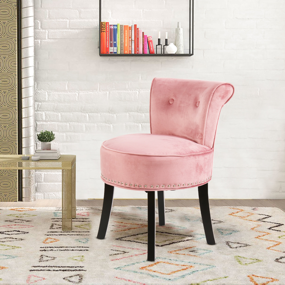 (Pink) Velvet Vanity Chair Accent Rivet Makeup Stool